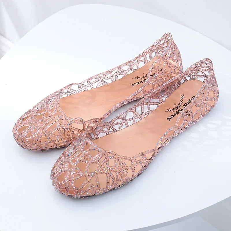 Sandals Summer Women Casual Sandals Hollow Breathable Shoes Fashion Round Toe Shoes Crystal Jelly Nest Crystal Slippers Shoes