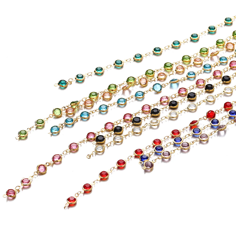 1M Crystal Zircon Stone Chain Colorful Glass Beads Chains For DIY Necklace Bracelet Jewelry Making Supplies Findings