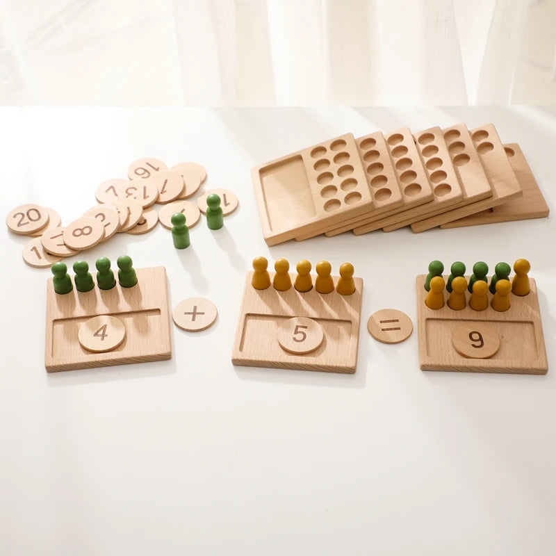Montessori Math Toys Colorful Alphabet Number Shape Matching Wooden Board Baby Early Educational Learning Toys Teaching Material