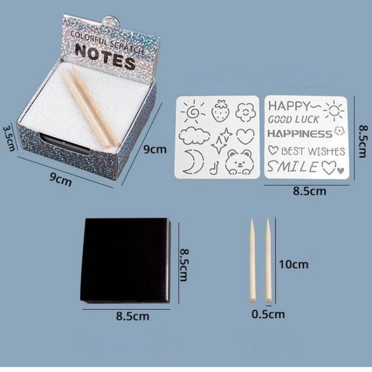 100 Sheets Black Surface Glitter Laser Magic Scratch Paper Art Set with 2 Wooden Stylus for DIY Art Craft Drawing Kids Notepad