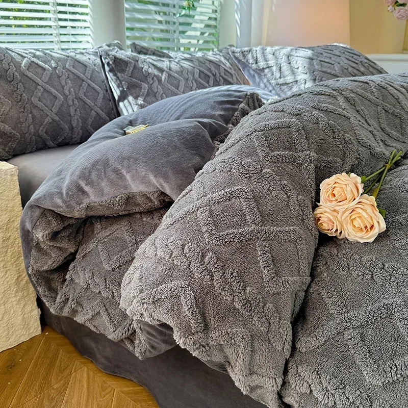 Tafuru Milk Fleece Single Quilt Set Autumn/winter Thickened Warm Solid Color Duvet Cover 200x230 220x240 Bedding for Double Use