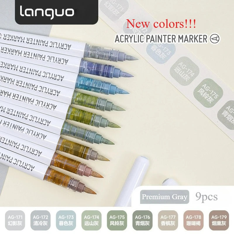 9pcs/Box Mix Color Acrylic Markers Set Art Rock Painting Pens Kids Gift Graffiti For Stone Glass Book Shoes DIY Craft Supplies
