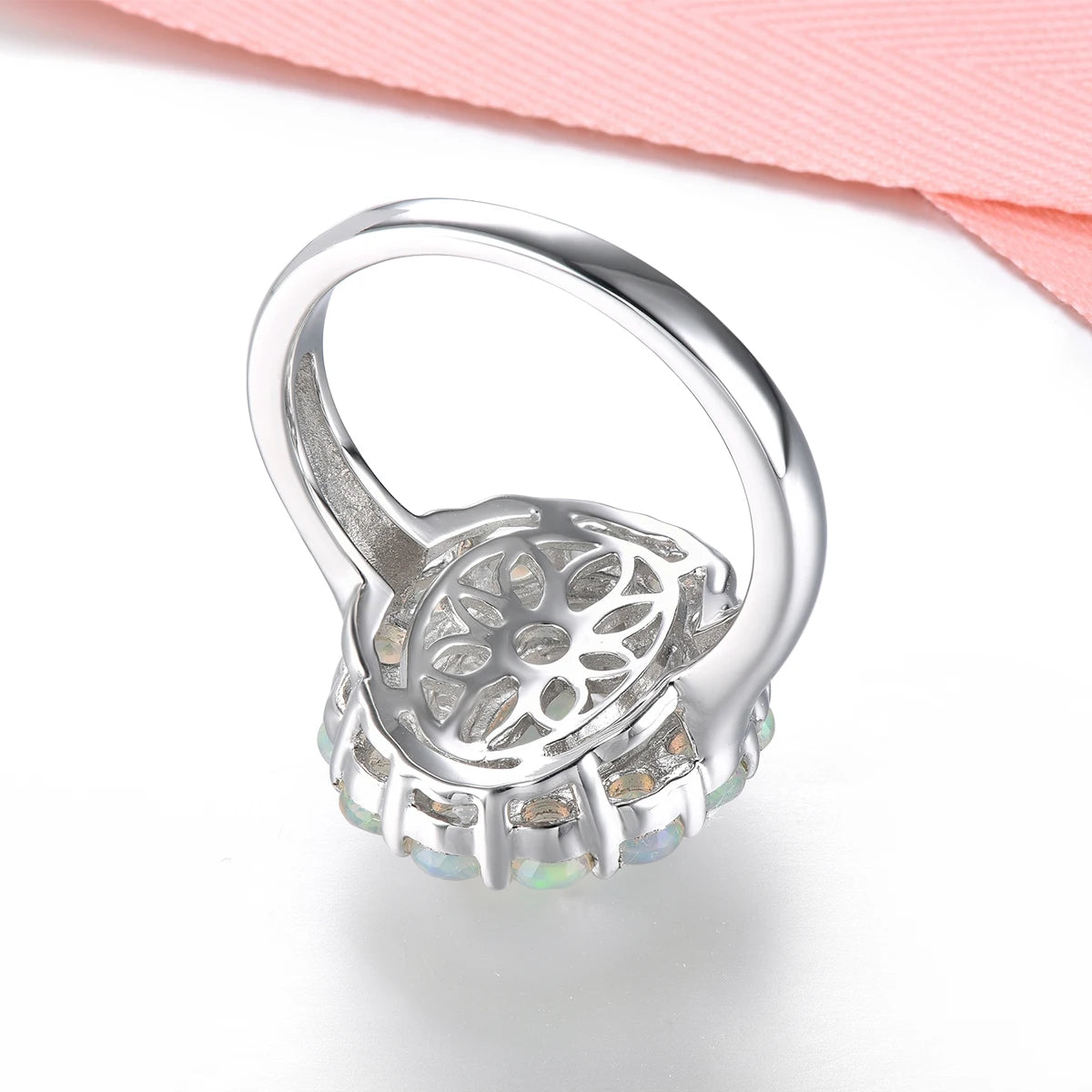 Natural Opal Solid Sterling Silver Rings 1.78 Carats Genuine Gemstone Romantic Classic Fine Jewelry Design S925 Women Birthday