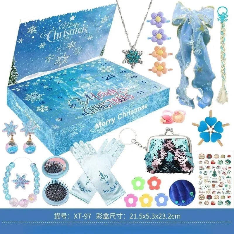 2025 Christmas Advent Calendar Box for Girl Gift Mermaid Theme Jewelry Hairpin Pendant 24 Days Countdown Calendar New Year Gifts