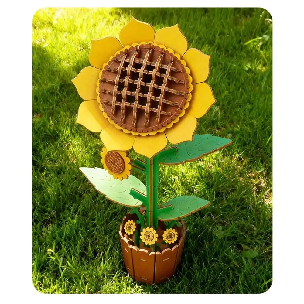 3D Wooden Puzzles,Flower puzzle DIY Artifical Flower Building Set Craft Kit Flower Building Blocks Valentine's Day Birthday Gift