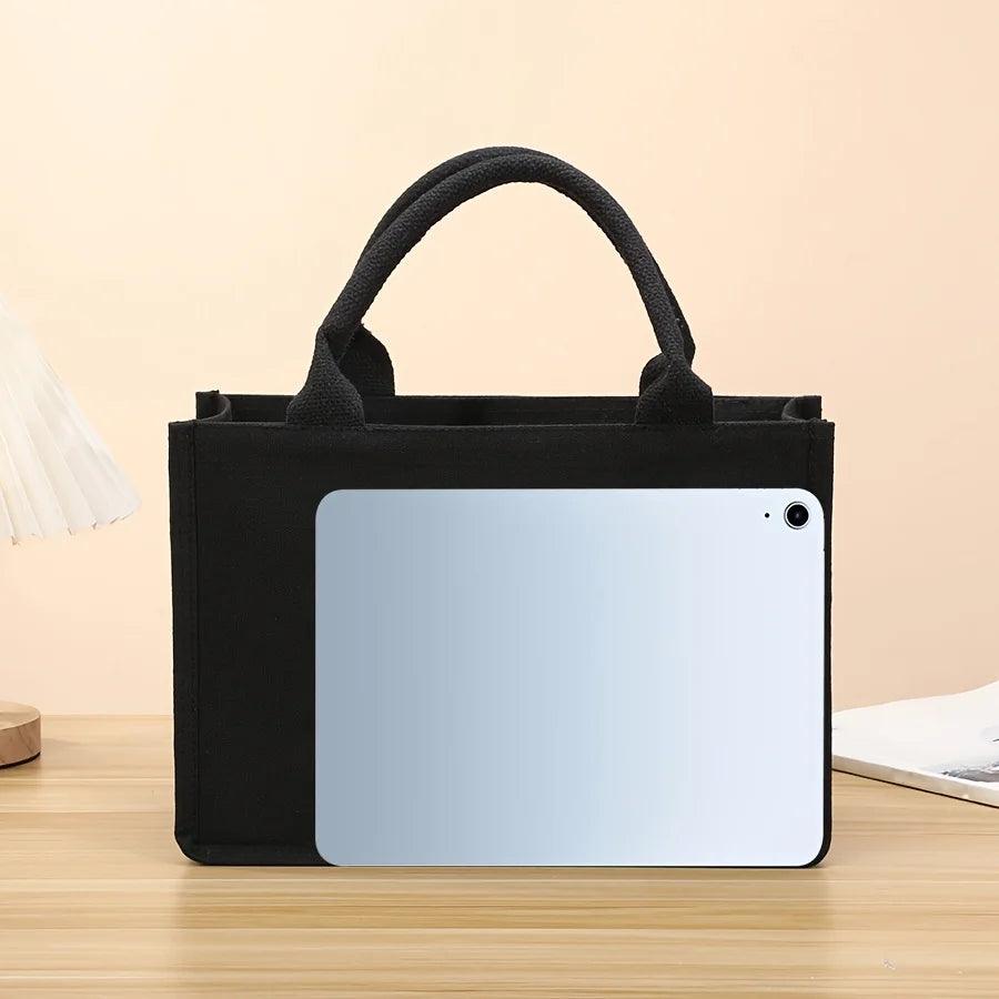 Leisure thickened handheld canvas tote bag black three-dimensional men and women large-capacity simple shopping bag handbags