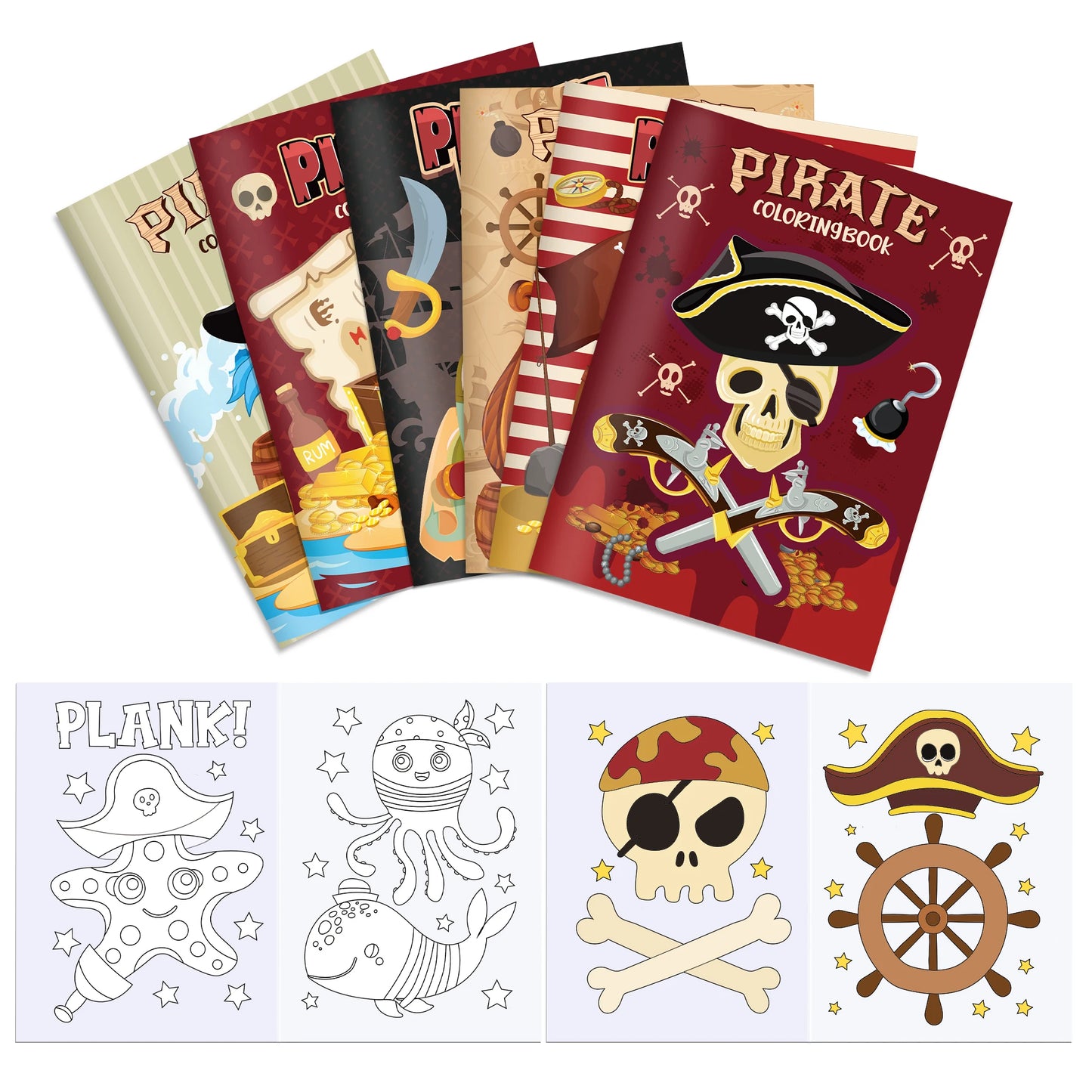 12pcs Pirate Themed Mini Coloring Books Graffiti Ships Treasures Painting Book Kids Birthday Party Gifts Drawing Notebook