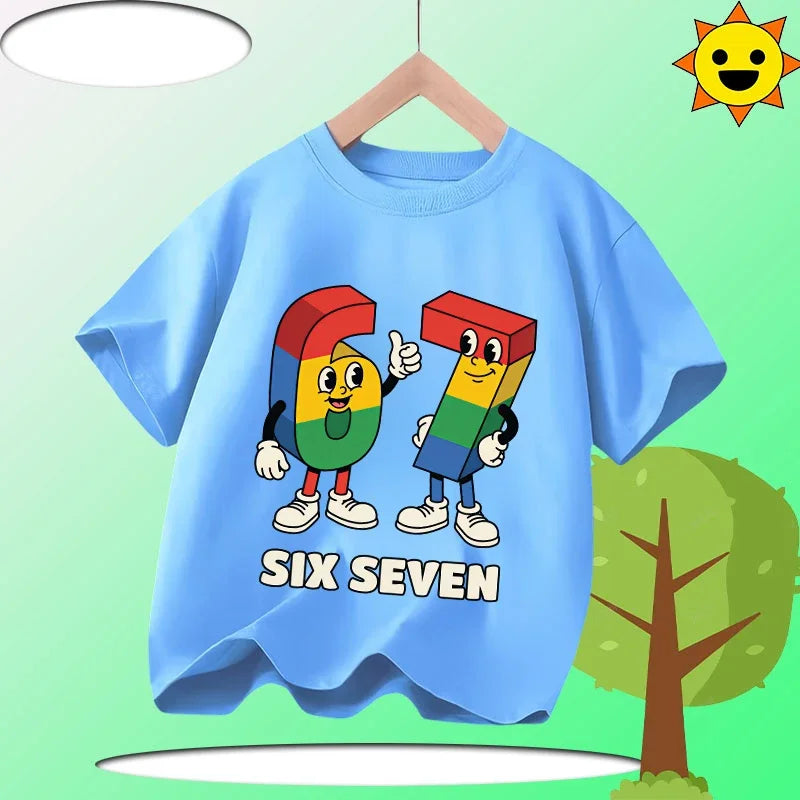 Summer Six Seven 67 Cartoon Cute Print Children‘s Short Sleeve Tops Cotton Casual Kids T-shirt Fashion Boys Girls Clothes Tees