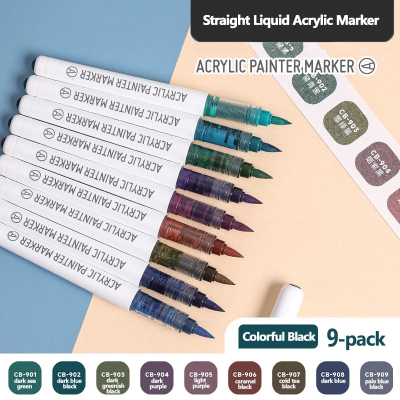 9pcs/Box Mix Color Acrylic Markers Set Art Rock Painting Pens Kids Gift Graffiti For Stone Glass Book Shoes DIY Craft Supplies