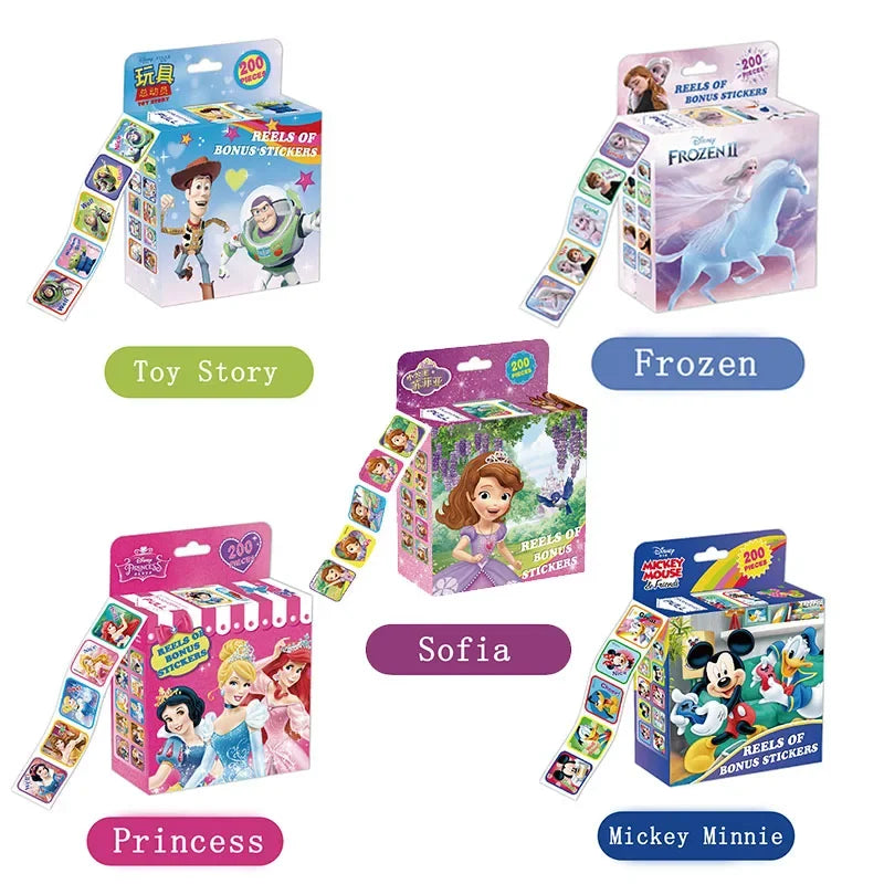 200Pcs/Box Disney Stickers Removable Cartoon Frozen Mickey Sofia Princess DIY Sticker Kids Girl Children Toys Birthday Gifts