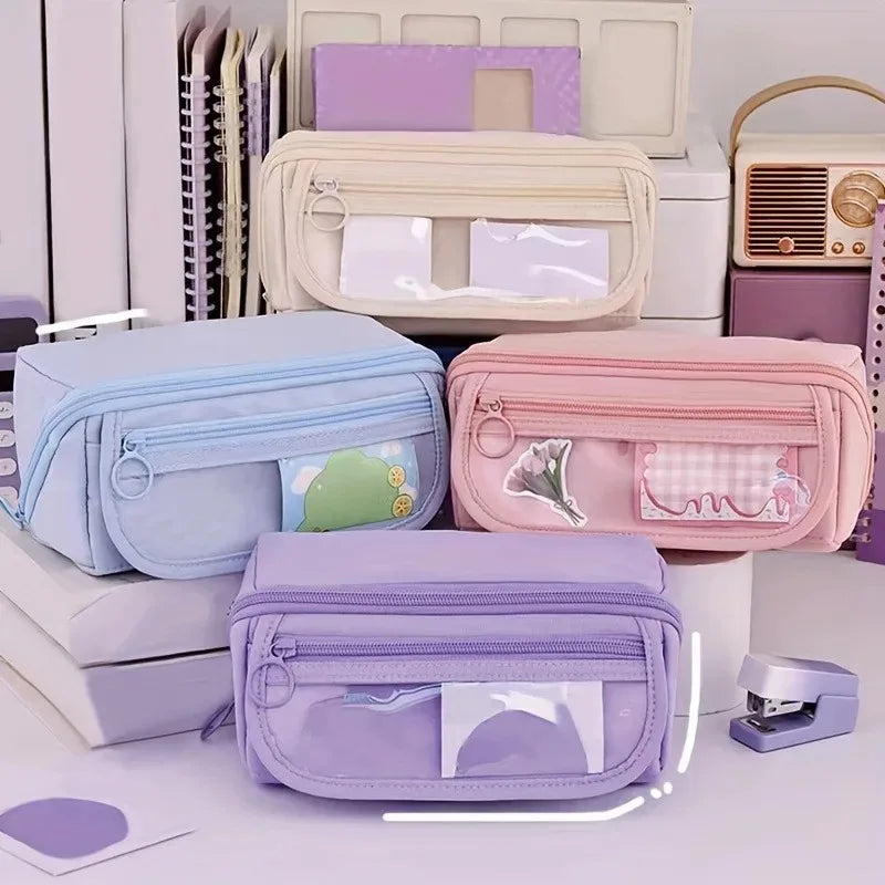 1 new creative large capacity learning pencil case with multifunctional desktop organization and storage stationery box for girl