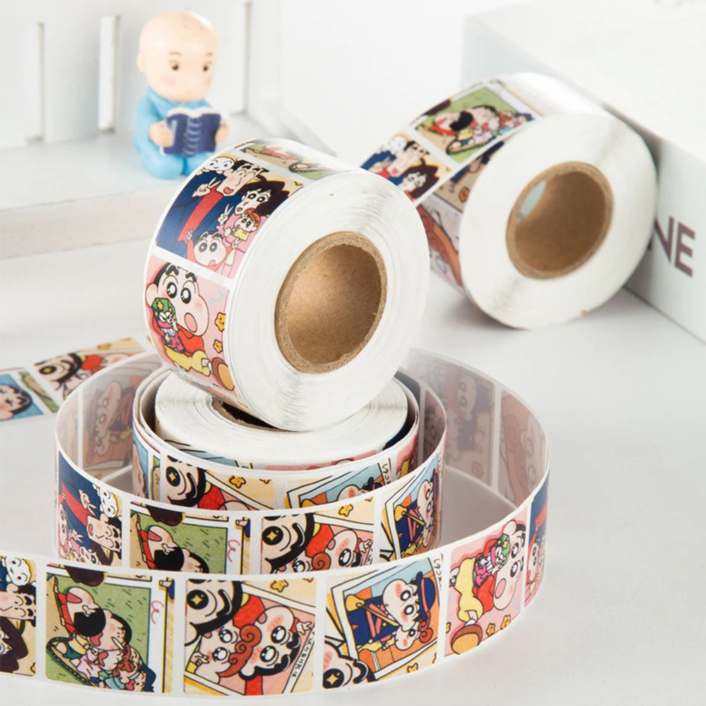 500pcs Kawaii Anime Crayon Shin-chan Stickers Roll Funny Cartoon Decoration Decals DIY Laptop Stationery Kids Reward Sticker Toy