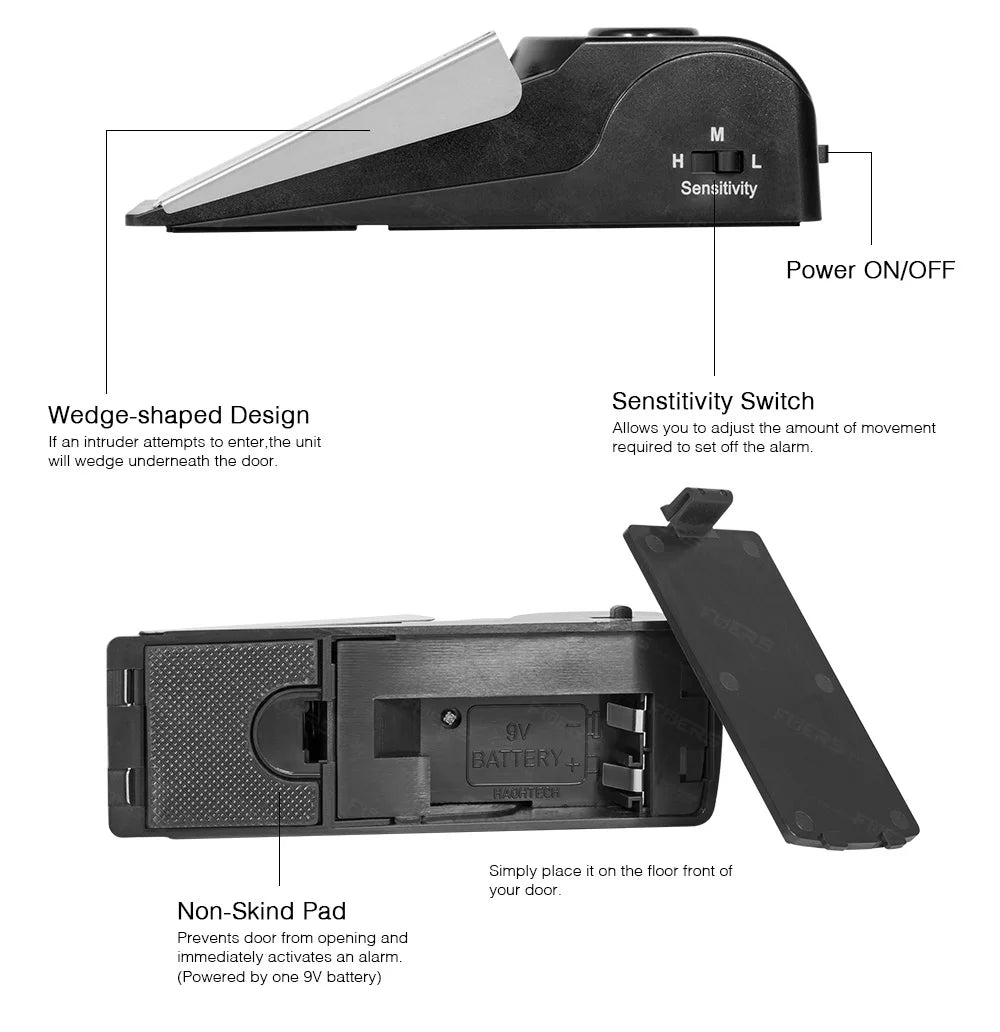 FUERS Door Stop Alarm System 120dB Loud Wireless Home Security Anti-Theft Door Block System Portable Doorstop Preasure Alarm