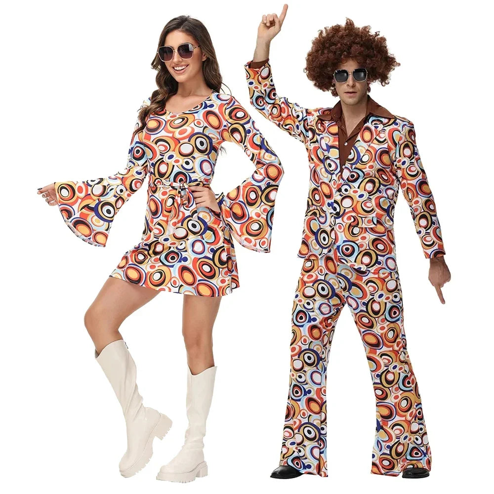 Foute Party Heren Men Women Retro 70s 80s Hippie Costume Disco Rock Hip-Hop for Cosplay Couples Purim Halloween Fantasia DressUp
