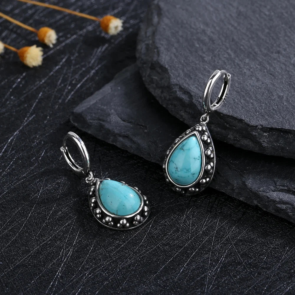Vintage Natural Lapis Lazuli Jewelry S925 Sterling Silver Earrings for Women Moonstone Gemstone Engagement Anniversary Gift