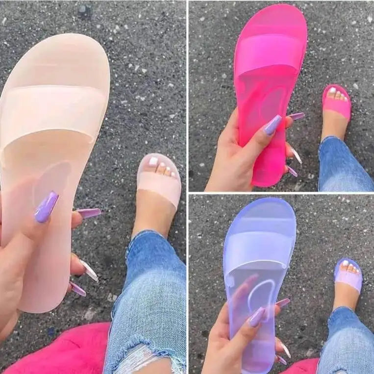 Large Size Women's Sandals  Independent Station WISH Crystal Jelly Slippers Casual Style Polyester Inner Material