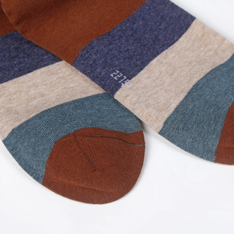Men's Combed Cotton Socks Fashion Colorful Large Stripe Harajuku Four Seasons Casual Socks Men Size 39-44 5Pair/Lot
