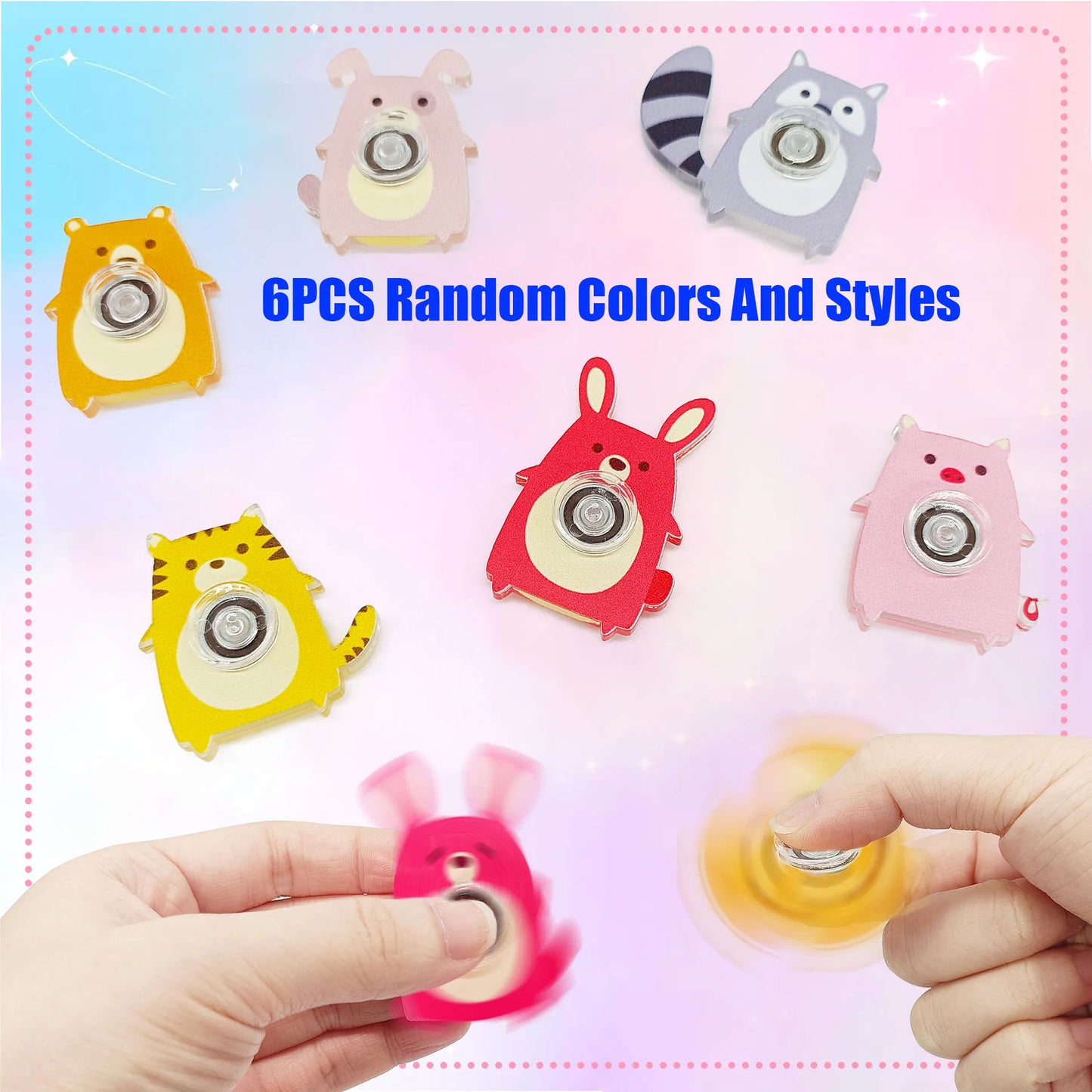 6PCS Fingertip Gyro Toy Creative Acrylic Animal Cat Dog Fox Fidget Spinners Toys Stress Relief Party Favors Gifts