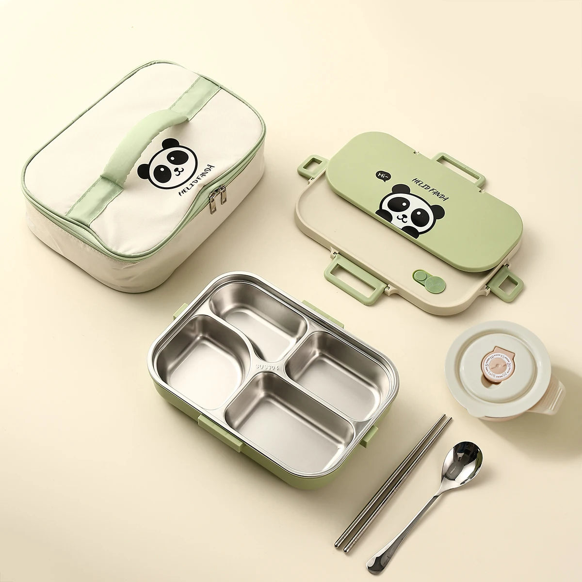 Large Capacity Divided Lunch Container Set For Kids Students Sealed 304 Stainless Steel Bento Lunch Box With Bowl&Cutlery 6