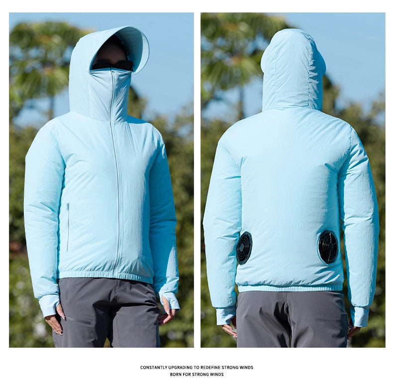 Summer Hooded Air-Conditioning Workwear with Fan Cooling, Outdoor Temperature-Reducing Breathable Hat-Brim Sun Protection Clothi