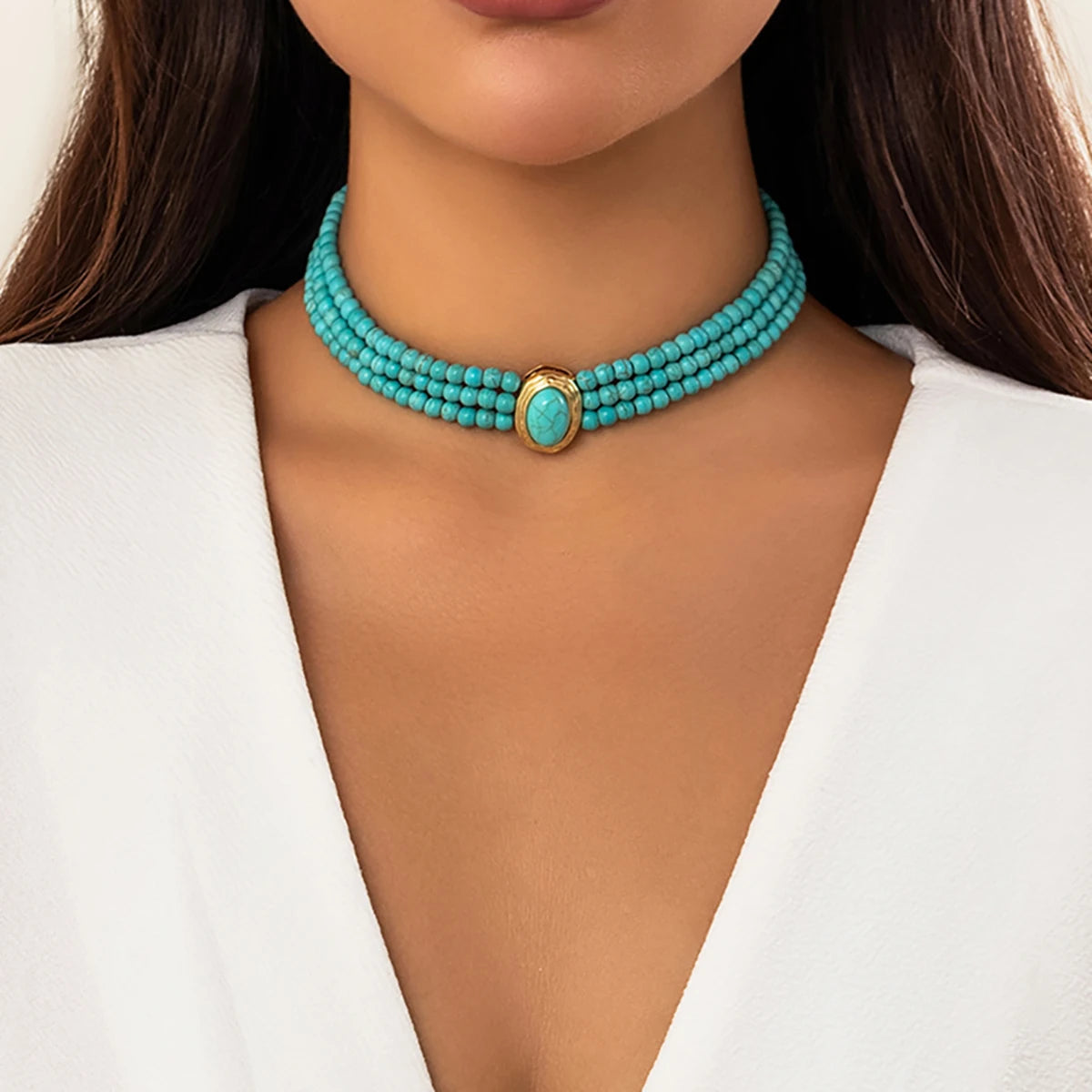 Lacteo Simple Natural Stone Beads Necklace Multilayer Imitation Pearl Choker Women Short Strand Neck Chain Collar Jewelry Gift