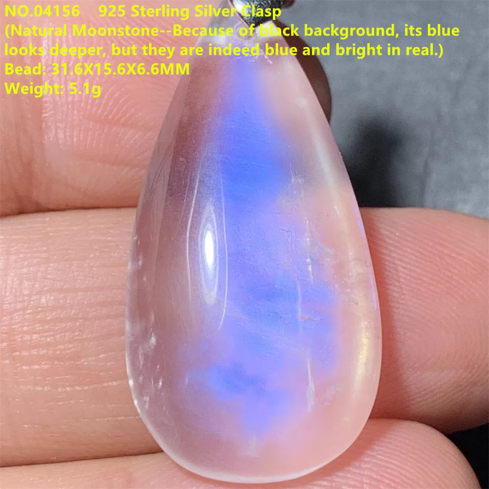 Natural Colorful Moonstone Pendants Necklaces Unusual Women Big Orange Blue Light Rainbow Moon Stones Bead Gemstone Jewelry S925