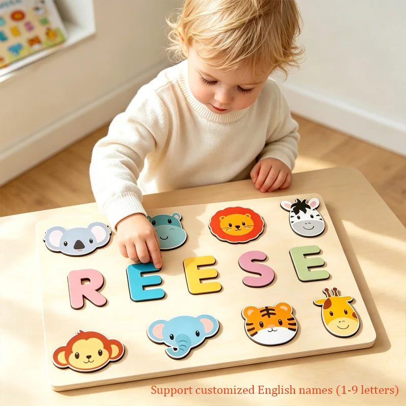 Montessori Personalised Wooden Puzzle Custom Baby Name Jigsaw Board Toddlers Educational Shape Matching Toys Customized Birthday