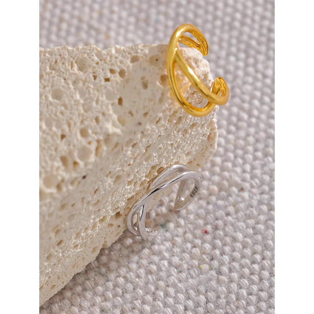 Yhpup 1PC Sterling Silver Fashion Minimalism Gold Color 18k Plated S925 Ear Bone Clips Cuff Non Pierced Earrings Jewelry Women