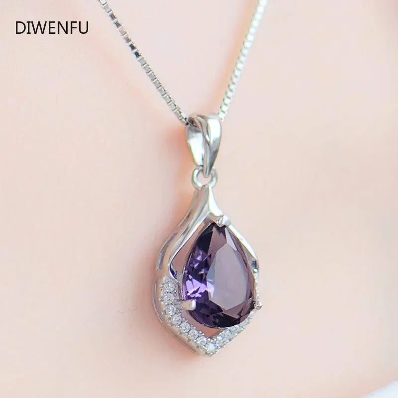 Natural Amethyst S925 Silver Necklace Female Pendants Clavicle Chain Accessories Peridot Gemstone Bizuteria Jewelry Pendants