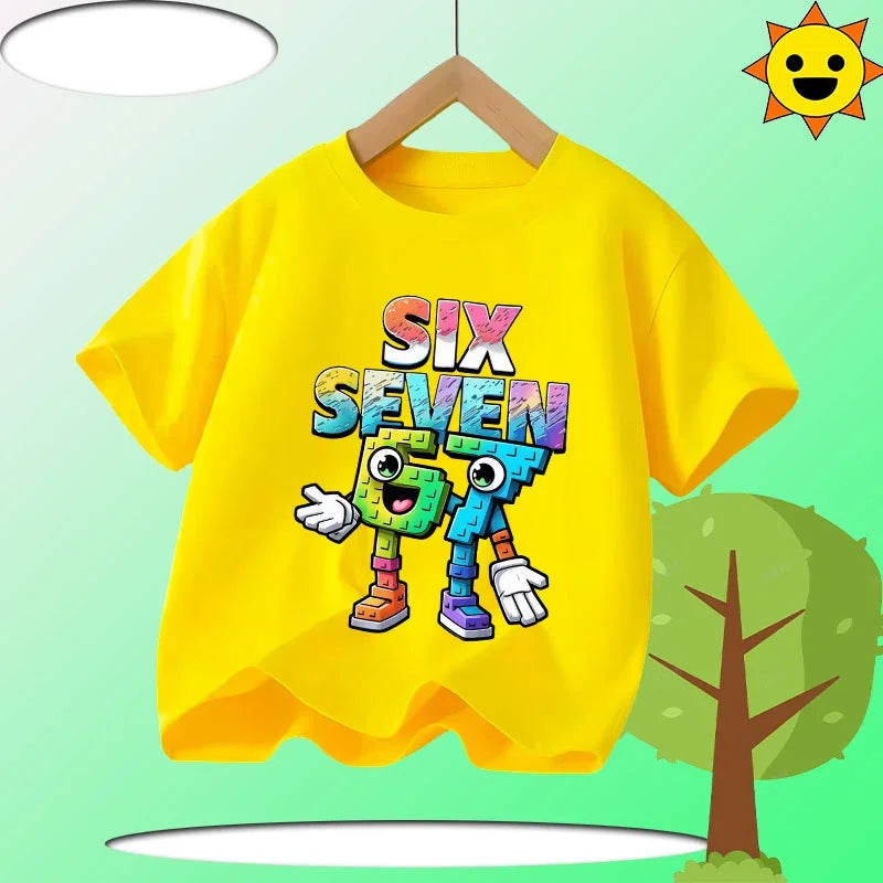 Summer Six Seven 67 Cartoon Cute Print Children‘s Short Sleeve Tops Cotton Casual Kids T-shirt Fashion Boys Girls Clothes Tees