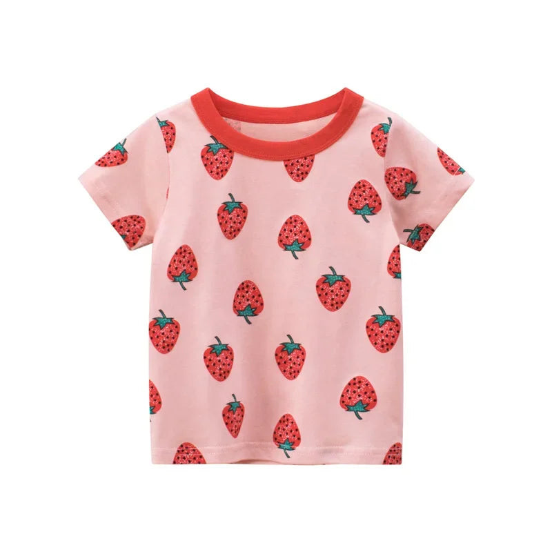 2-8T Heart Print Girls T Shirt Summer Toddler Kid Baby Clothes Short Sleeve Cotton Tshirt Childrens Cute Tee Top Infant Outfit