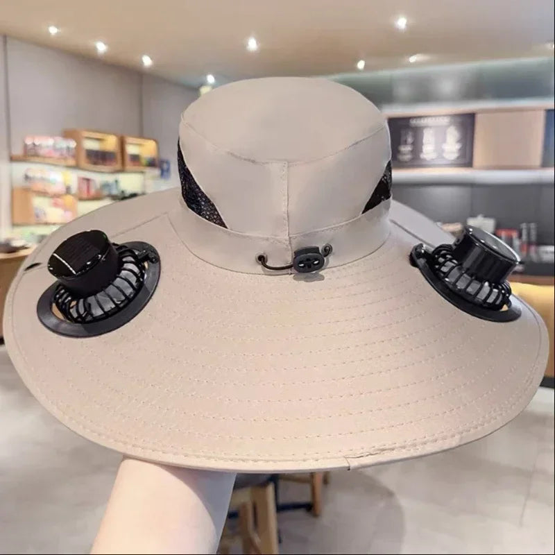 Large Size Quick Dry Bucket Hat with Solar Powered Fan USB Charging Sun Hat for Men Outdoor Hiking Camping Fishing Cooling Wear