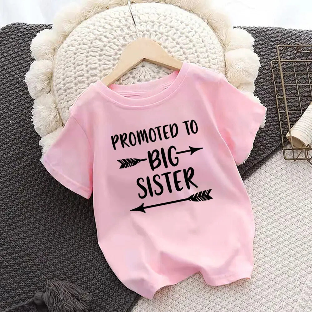 Promoted To Big Sister Kids T-Shirt Childrens T Shirt Baby Announcement Top Toddler Tshirt Summer Clothes Girls Short Sleeve Tee