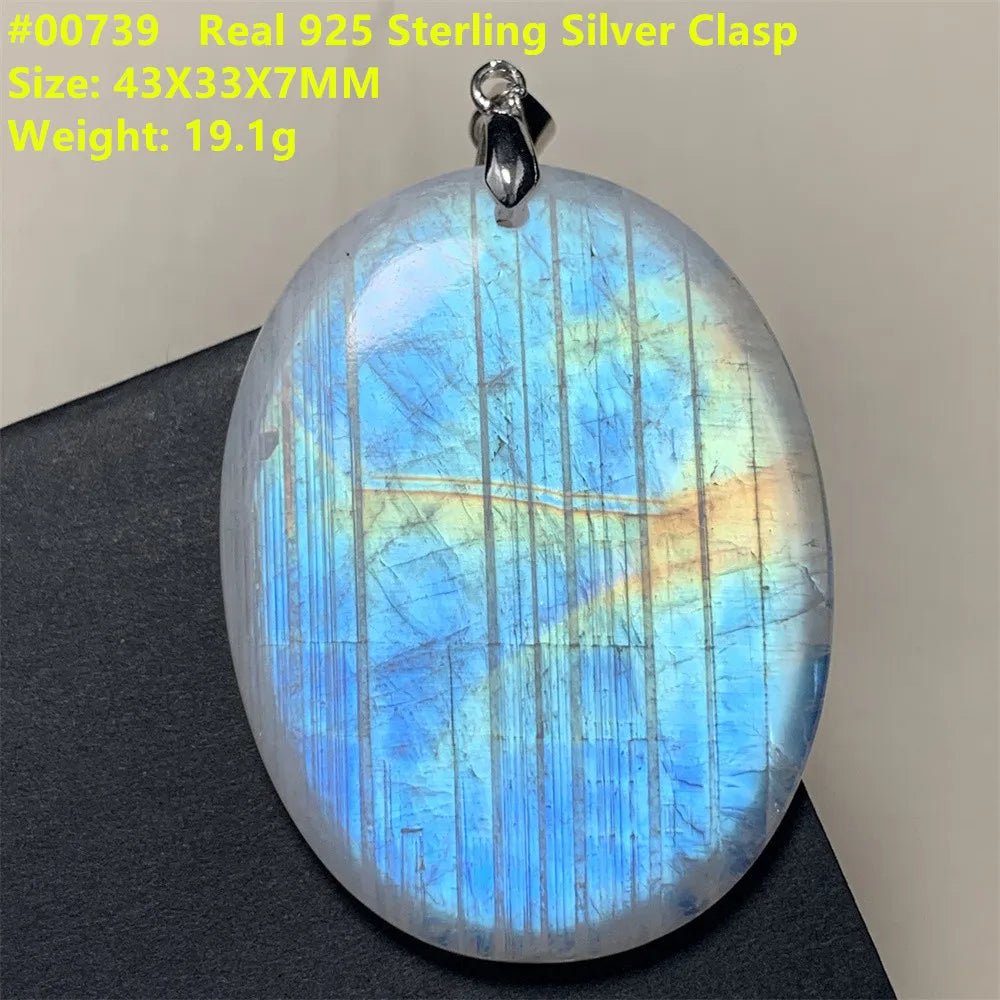 Natural Colorful Moonstone Pendants Necklaces Unusual Women Big Orange Blue Light Rainbow Moon Stones Bead Gemstone Jewelry S925
