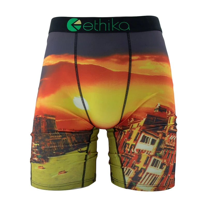 ETHIKA Underwear 1Pcs Men Sexy Printed Boxershorts Breathable Mens Trunks Plus Size S-3XL Man Swimming Underpants Men's Panties