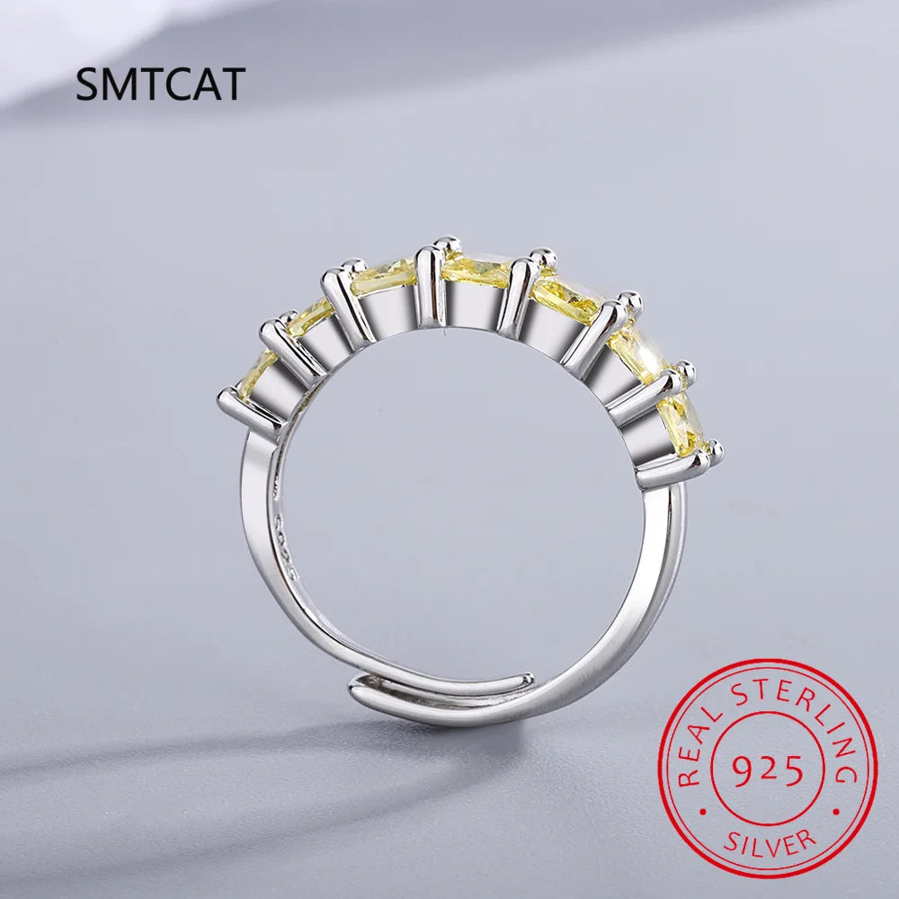 Princess Cut Natural Citrine 925 Sterling Silver Rings for Women Fashion Engagement Square Yellow Gemstone Birthstone Jewelry
