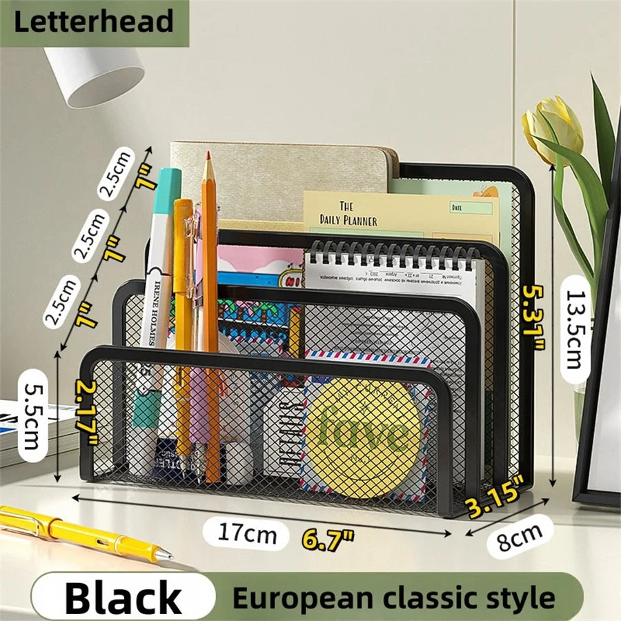 Desk Mail Organizer Small File Holders Letter Organizer Metal Mesh Document/Filing/Folders/Paper Organizer for Desktop
