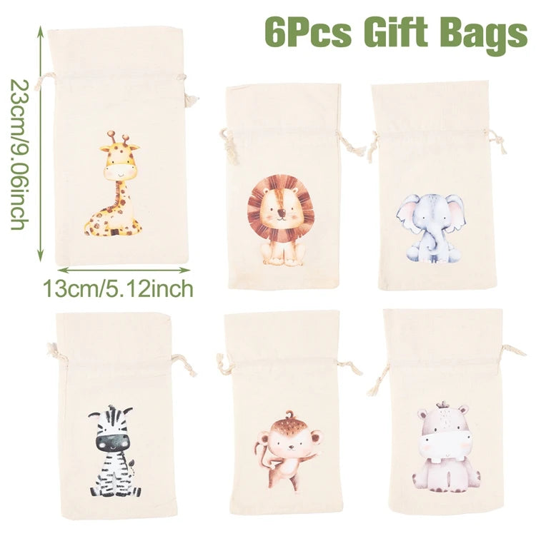 6pcs Animal Dinosaur Unicorn Cotton Linen Gift Bags Birthday Party Decor Kids Wedding Party Favor Bag Baby Shower Gift Bag