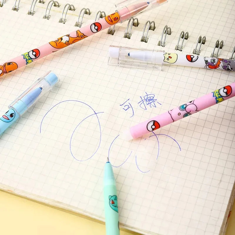 12pcs/box Pokemon Gel Pen Anime Pikachu Cartoon Erasable Writing Signature Pen Student Learning Supplies Stationery for Children