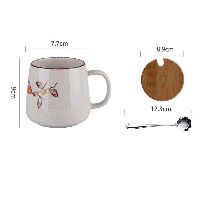 YWDL 350ml Japanese Ceramic Coffee Mug With Lid And Spoon Milk Breakfast Cups Home Heat-resistant Teacup Tumbler Water Mug Gift