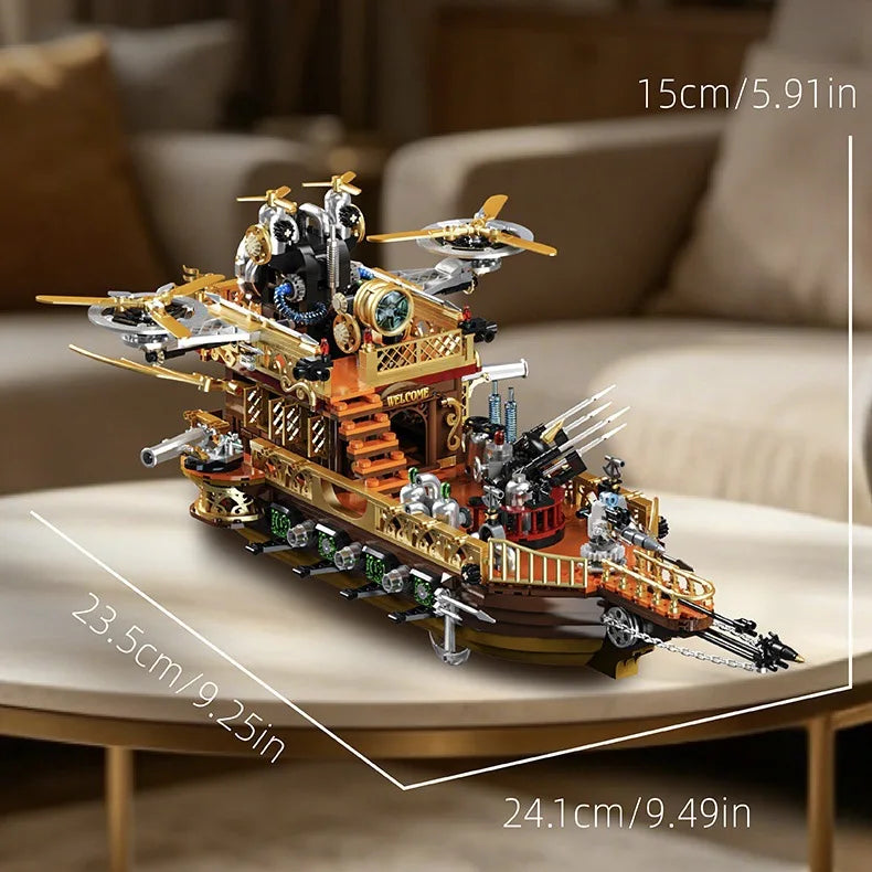 1549PCS City Retro Steamship Building Blocks Set MOC Propeller Aircraft Assemble Model Brick STEM Educational Science Toys Gifts