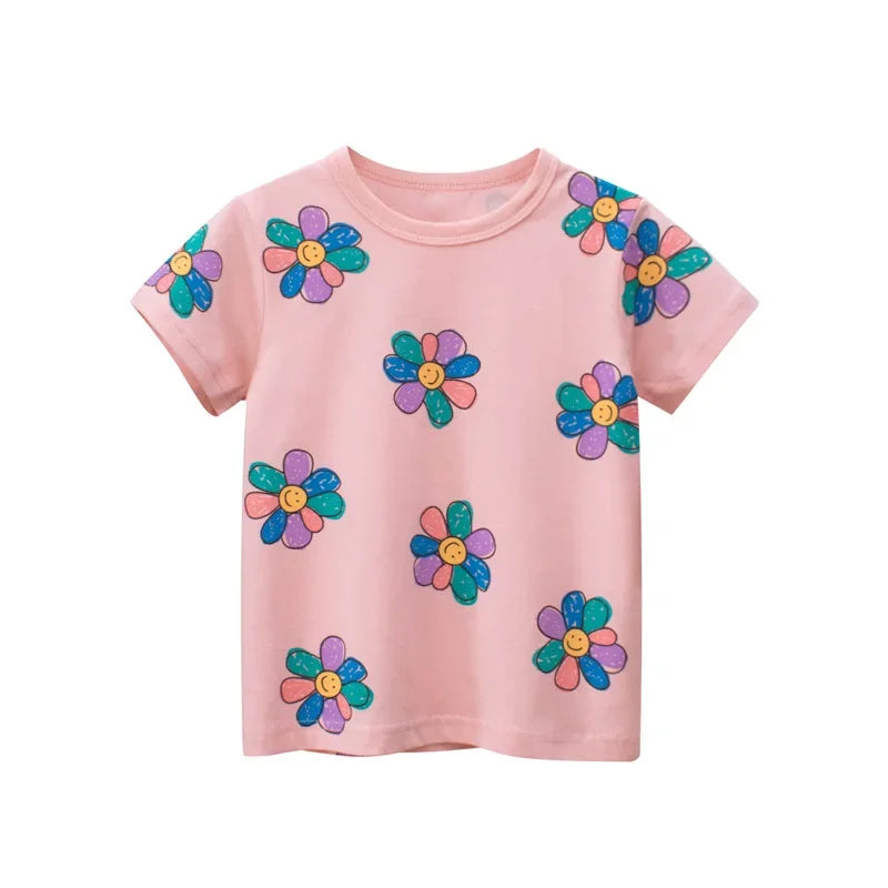 2-8T Heart Print Girls T Shirt Summer Toddler Kid Baby Clothes Short Sleeve Cotton Tshirt Childrens Cute Tee Top Infant Outfit