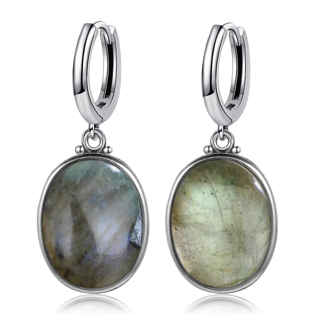 Simple Style Large Oval Natural Kyanite S925 Silver Hoop Earrings Gems Elegant Pendant Luxury Jewelry Anniversary Gift