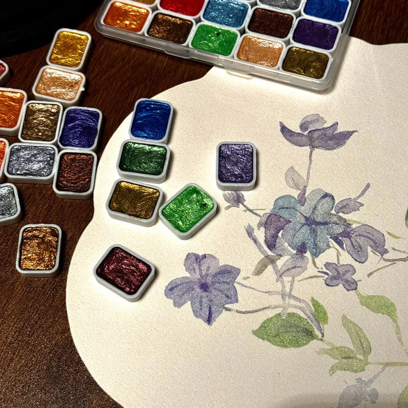 20Color Metal Watercolor Painting Set, New Portable Box With Sparkling Pearl Solid Watercolor Painting, Art Supplies