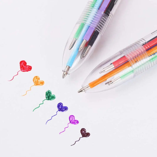 1-10pcs Multicolor Ballpoint Pens 0.5mm 6-in-1, 6 Colors Retractable Ballpoint Pens for Office School Supplies Students Gift