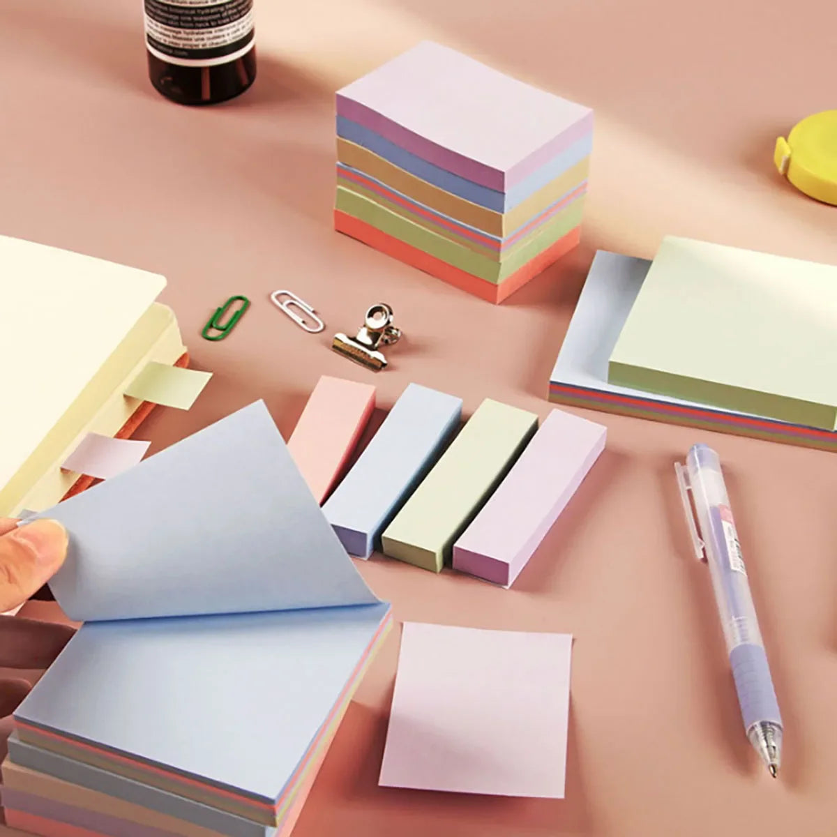 100 Sheets Full Stick Color Sticky Notes Pads Ins Style Memo Notepad Stationery for School Office Message Stickers Posted It