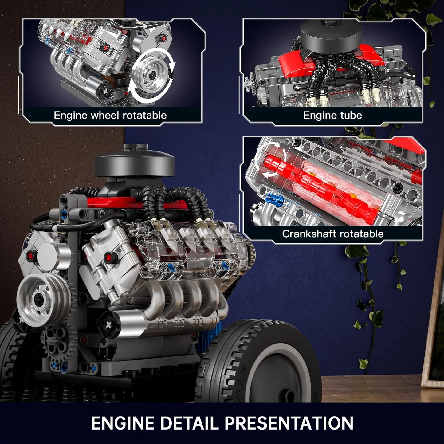 487Pcs Mould King 10171 V8 Engine Building Blocks Kits Car Motor Science Experiment Models for Teens STEM Toy Gift for Kids Boys