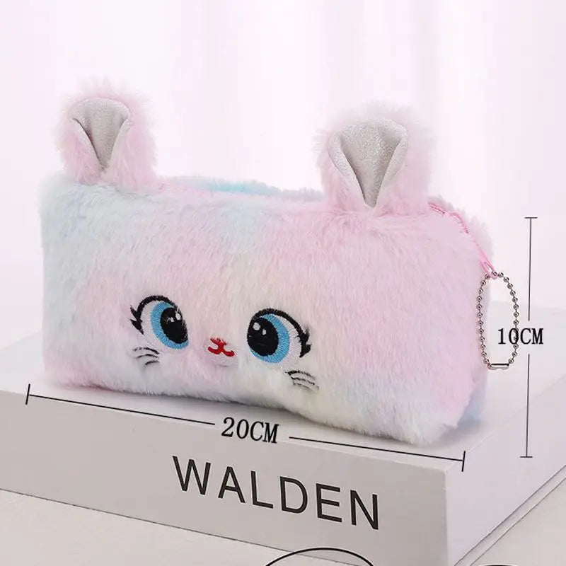 1/5/10PCs Plush Cartoon Pencil Case Cute Cat Pencil Pouch Large Capacity Pencil Bag Stationery for Girls Kids Back to School