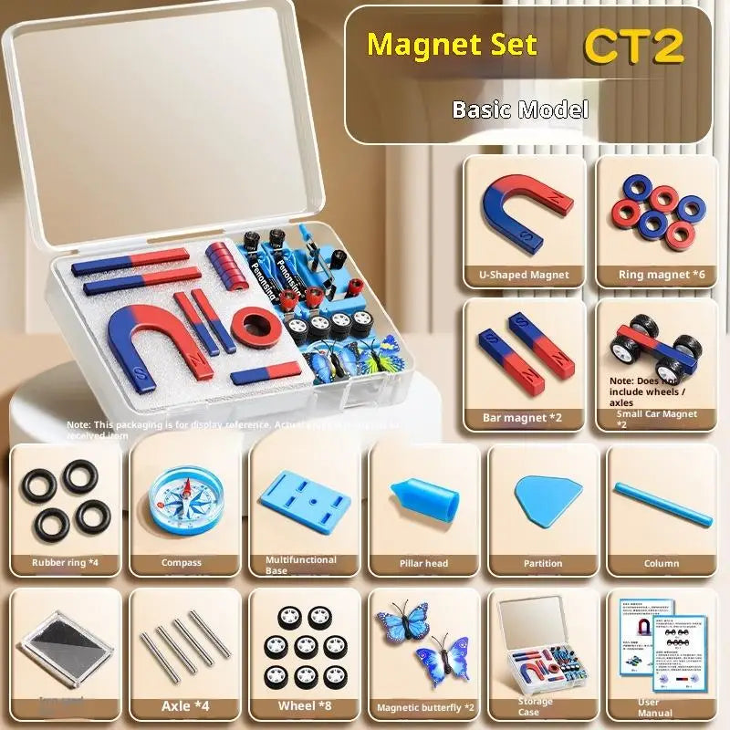 1 Set Educational Experiment With Bar Ring Horseshoe U Shape Magnets And Compass STEM Physics Science Magnet Kit For Kids