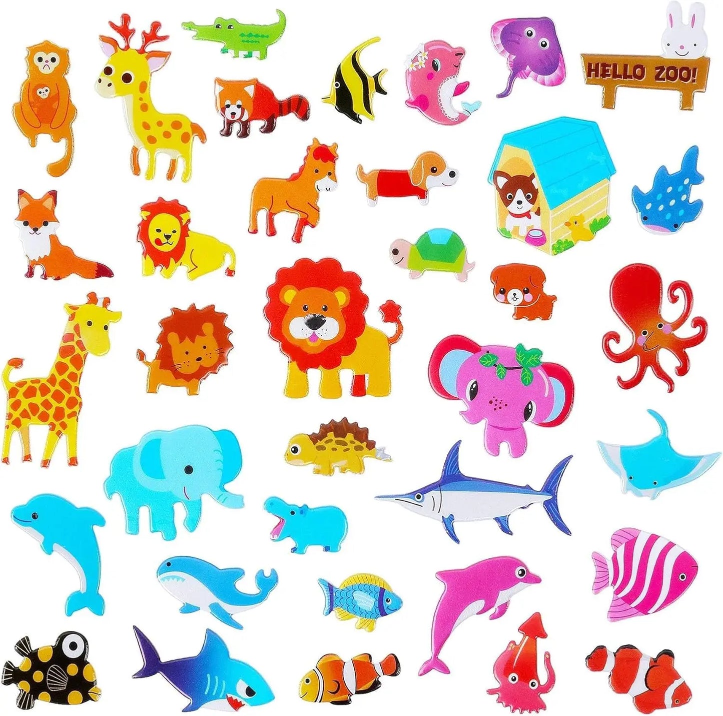 3D Cartoon Animal Puffy Small Stickers Sheets Bulk for Kids Toddlers Foam Sticker Zoo Sealife Animals for Girls Boys Gifts Party